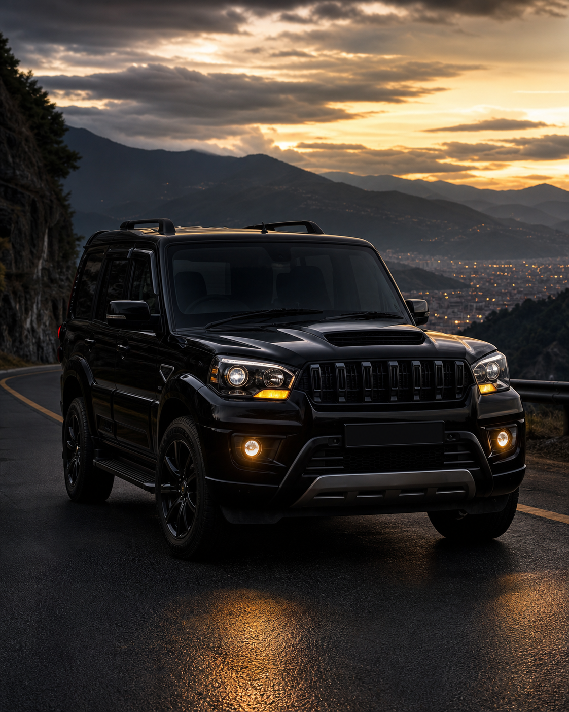 Black SUV rental vehicle in a premium travel setting